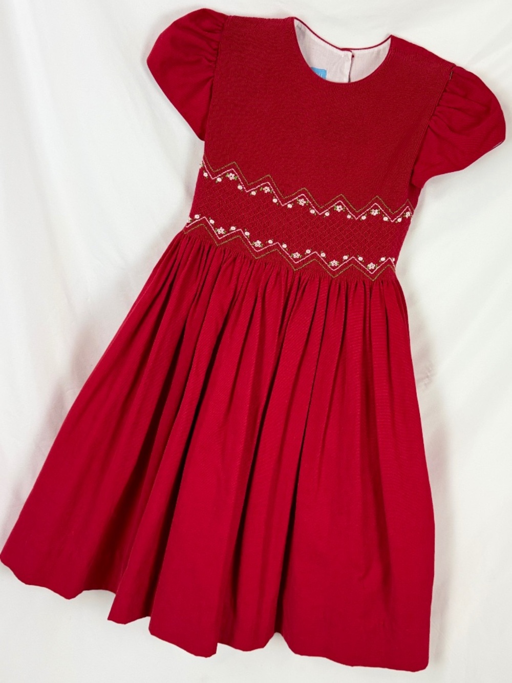 Anavini Girls Red Corduroy Holiday Dress 10 Hand Smocked Cotton Fully Lined